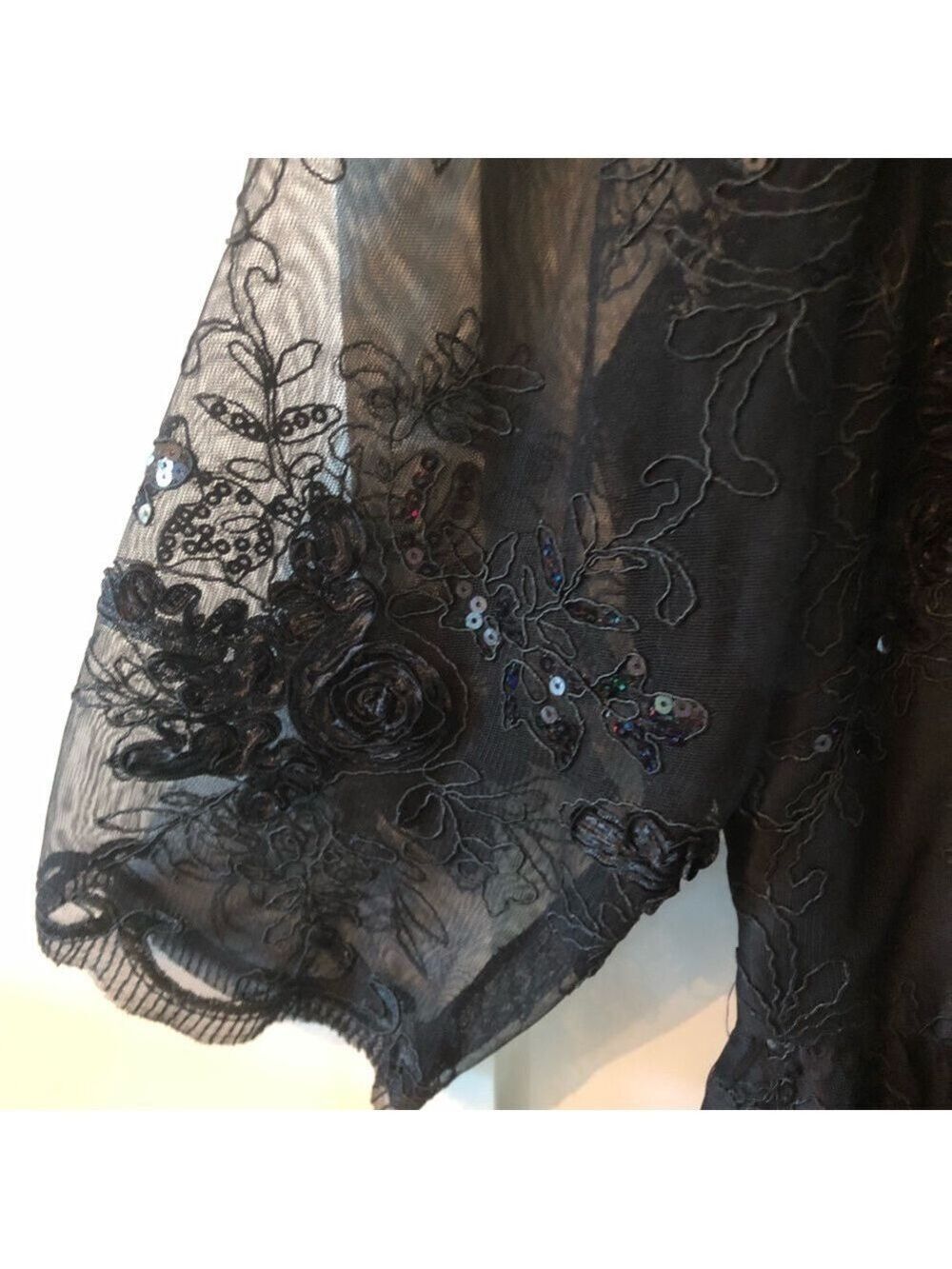 Black Lace Special Occasion Dress with Sequins Size 16W Midi Elbow Sleeves - Picture 6 of 13